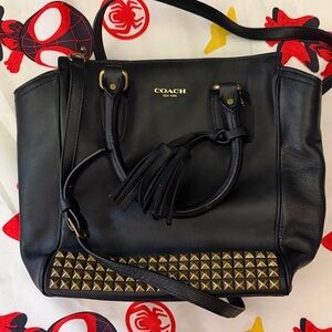 Coach Mini Tanner Studded Legacy Crossbody Bag Black Gold